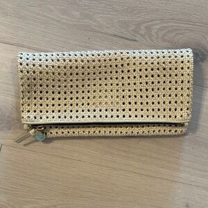 Clare v cream rattan fold over clutch
